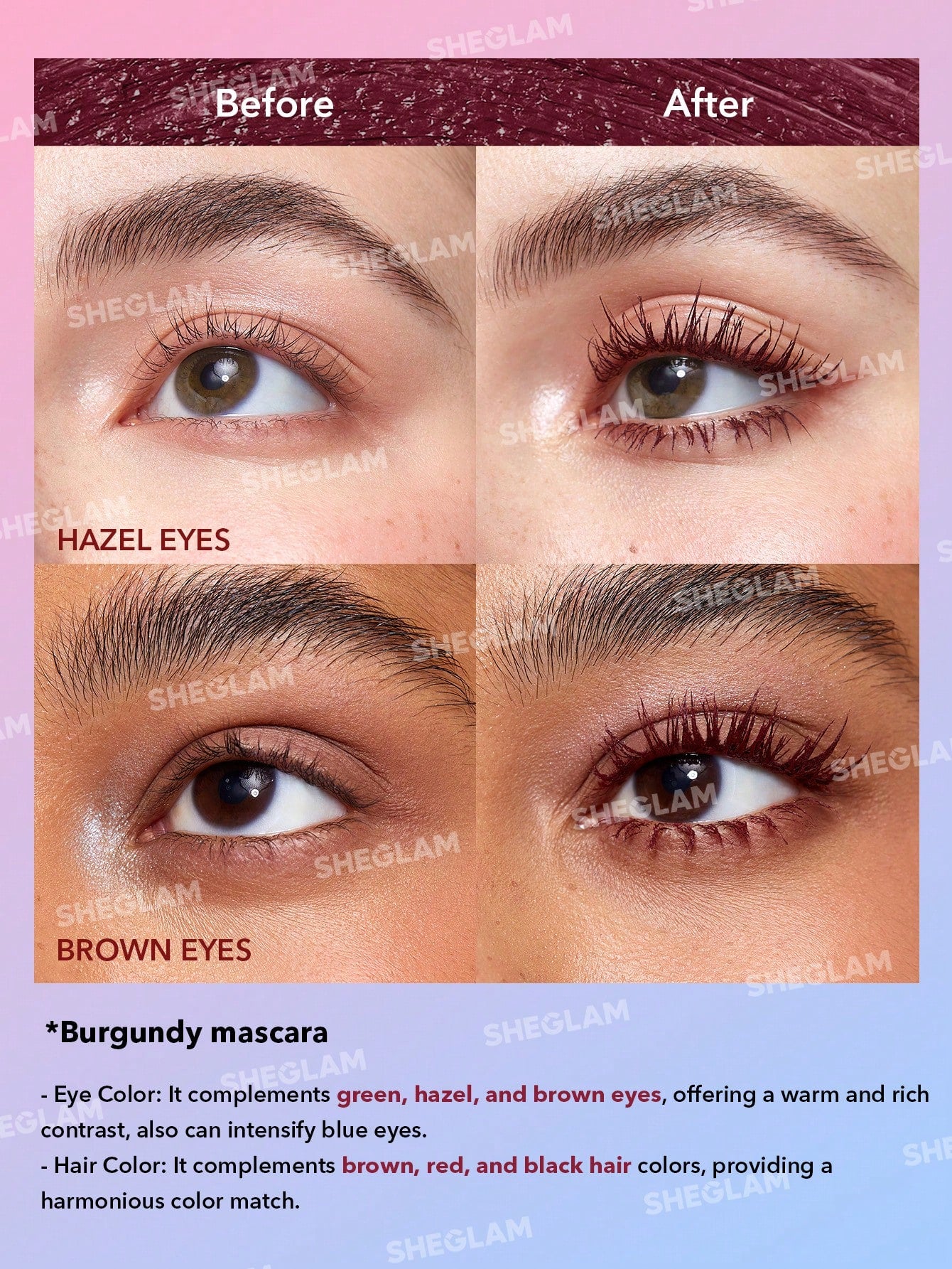 SHEGLAM All-In-One Volume & Length Mascara-Waterproof Brugundy