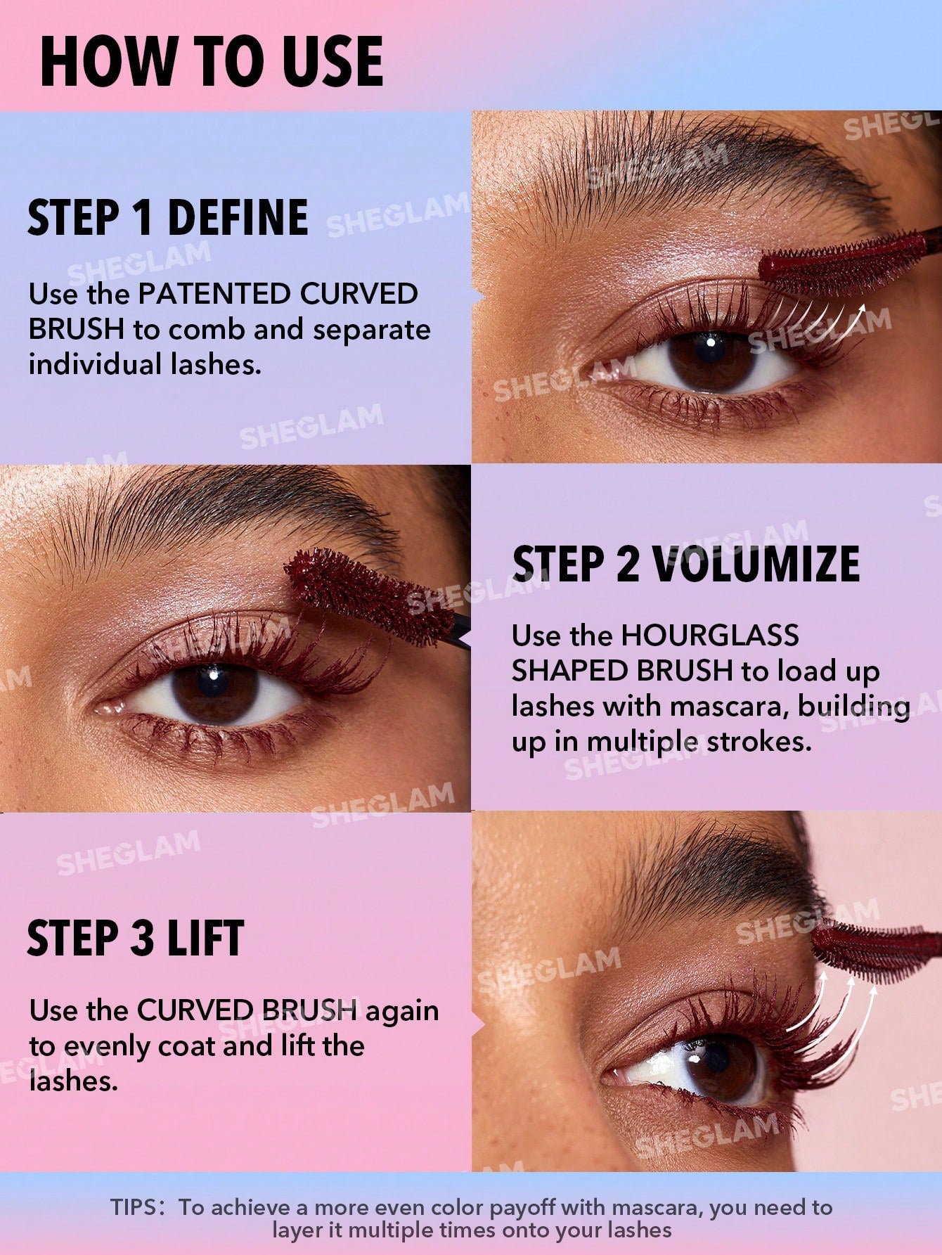 SHEGLAM All-In-One Volume & Length Mascara-Waterproof Brugundy