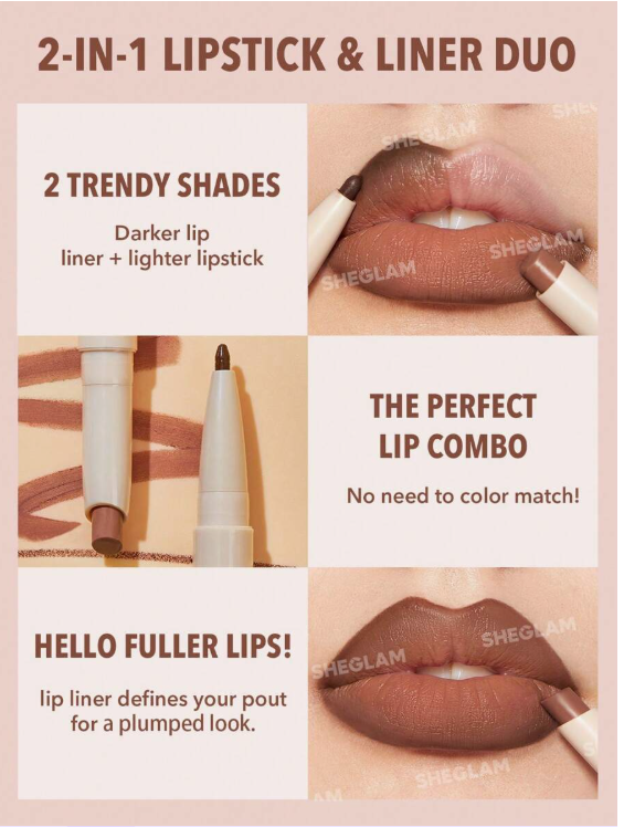 SHEGLAM Glam 101 Lipstick & Liner Duo-Warm Nutmeg